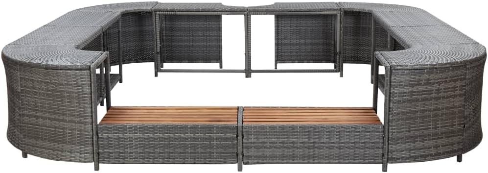 vidaXL Whirlpool Umrandung mit 2 hölzernen Spa-Stufen Spa Poolumrandung für Schwimmbecken Quadratisch Grau 268x268x55cm Poly Rattan