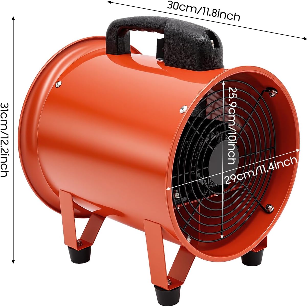 Gebläse mit 10m Kanalschlauch, 250mm Tragbarer Industrieventilator, 220V 320W Axialgebläse, IP44 Freistehender Baulüfter für Baustelle und Werkstatt
