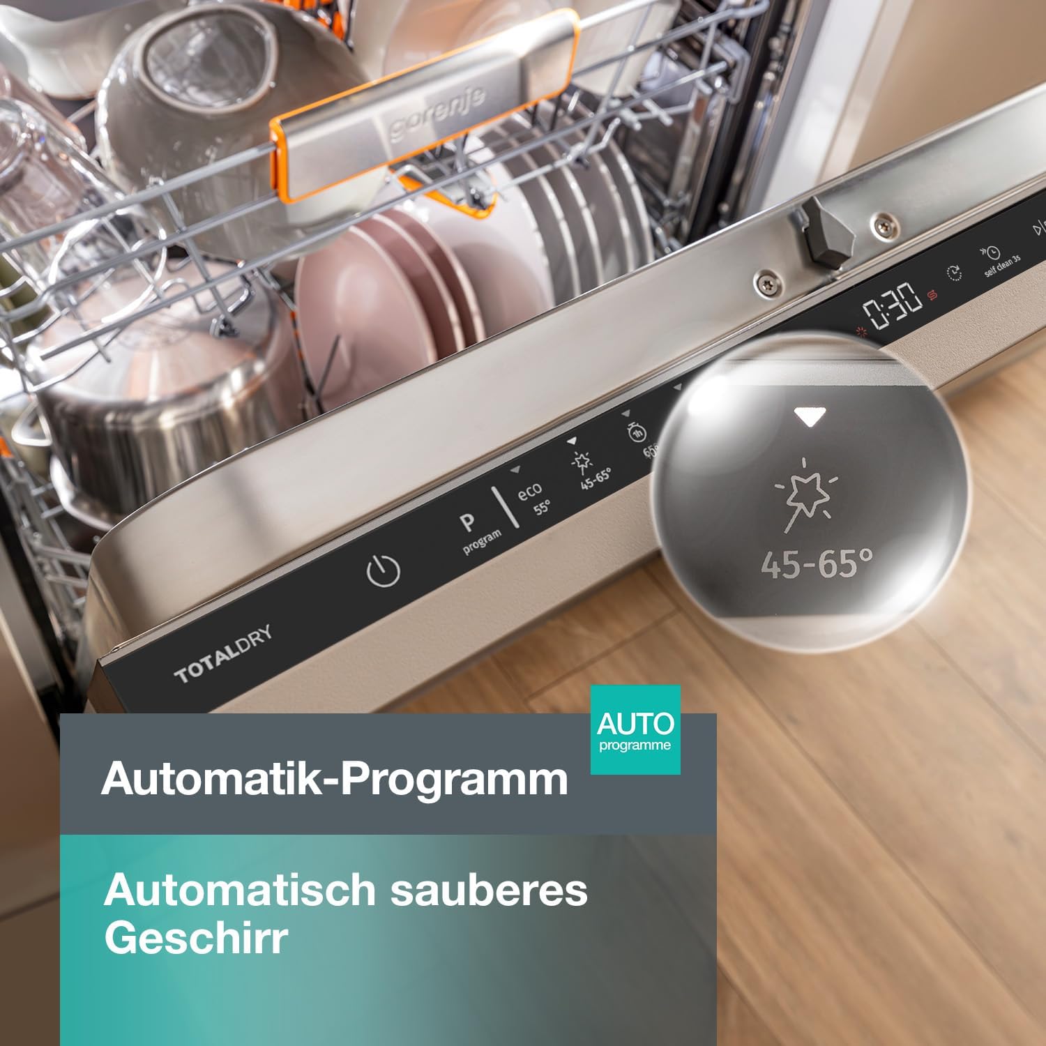 Gorenje GV663A66 Geschirrspüler/Einbaugerät FRONT NICHT ENTHALTEN/Made in EU/60 breite/16 Maßgedecke/8 Programme/TotalDry/Nachtprogramm/Status LED Licht/EEK: A-10%/Einbaumaße (HxBxT): 82 x 60 x 55,5cm