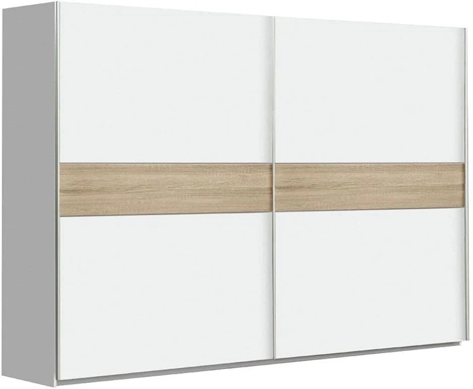 Armario Winter 270 cm – Puertas Correderas – Estilo Nórdico – Interior con Estantes, Barras y Partidores – 270x61x210 cm Armario Grande para Dormitorio (Blanco)