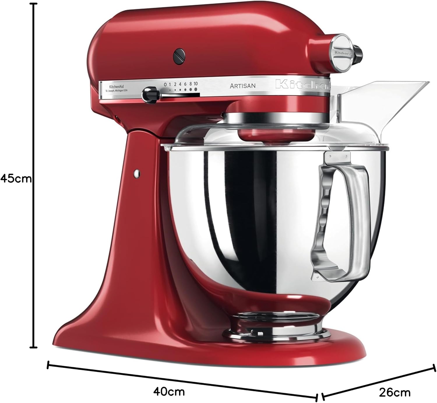 KitchenAid Küchenmaschine I Artisan I Kippbarem Food Processor I Teigknetmaschine mit 5 Zubehör | 2 Schüsseln aus Edelstahl | 4.8 L | Empire Rot
