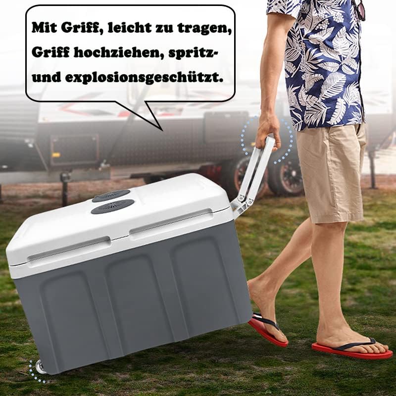 AufuN 48L Kühlbox mit Rollen, zum Warmhalten und Kühlen, Mini-Kühlschrank, 12 V und 230 V für Auto, Lkw, Boot, Reisemobil und Steckdose, mit ECO Modus(Grau)