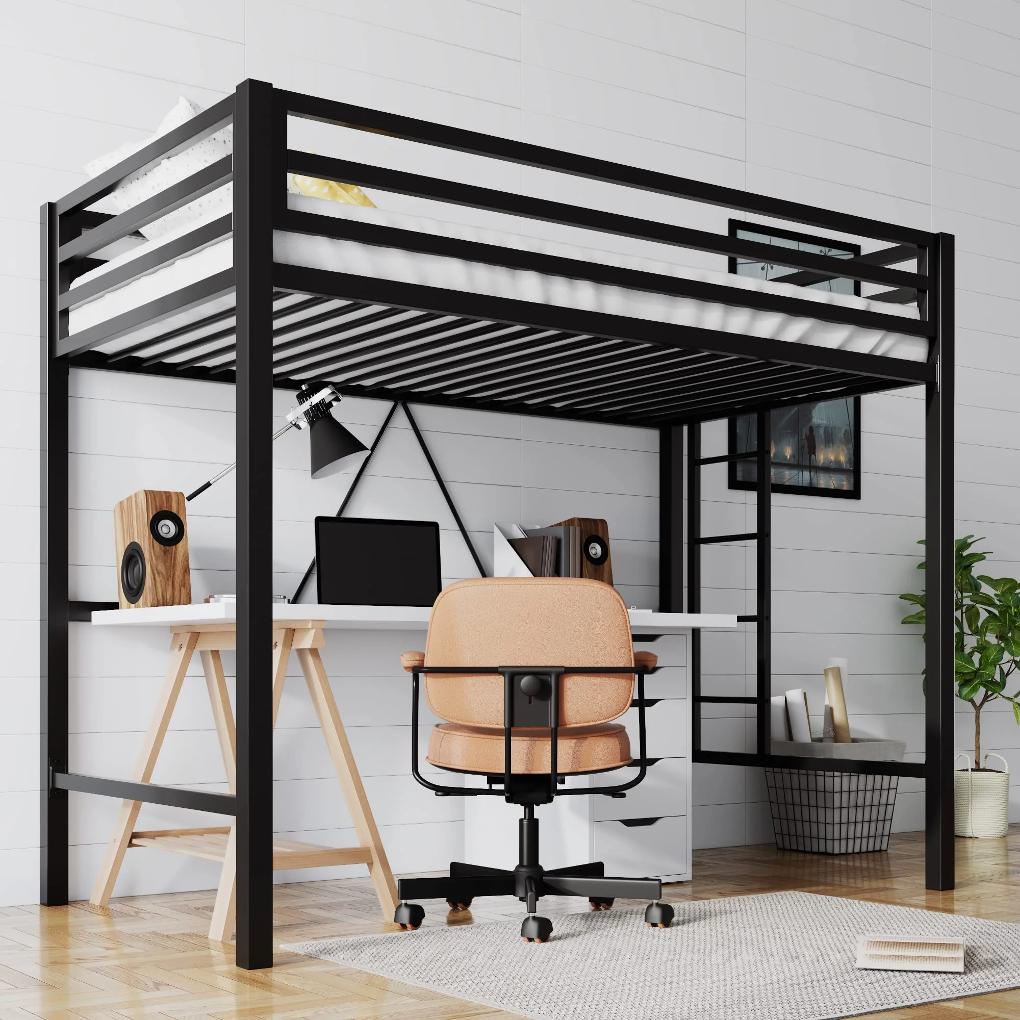 SHA CERLIN Junior Loft Bed Twin Size Heavy Duty Twin Bed Frame
