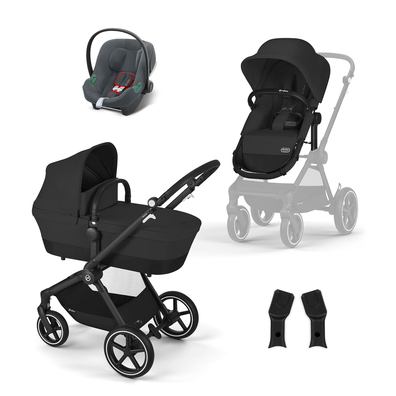 CYBEX Gold Kinderwagen EOS Lux 2-in-1, Reisesystem, Ab Geburt bis 22 kg (ca. 4 Jahre), Moon Black