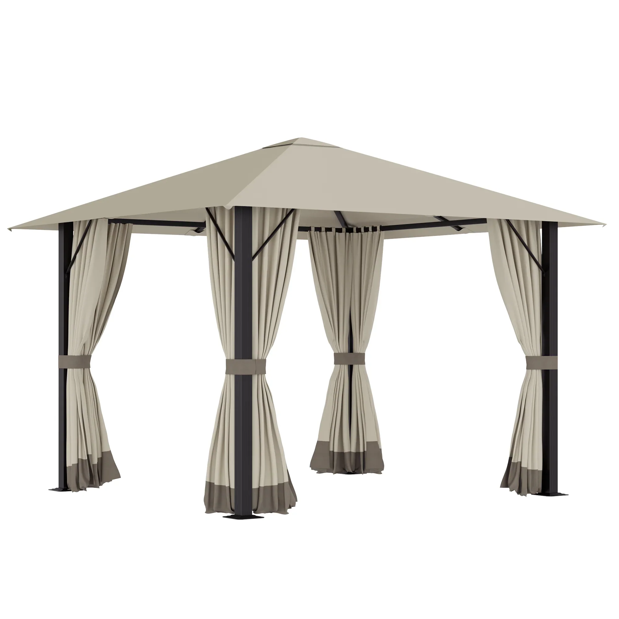 Outsunny Paviljoen 3x3 m met zijwanden en ventilatie Khaki