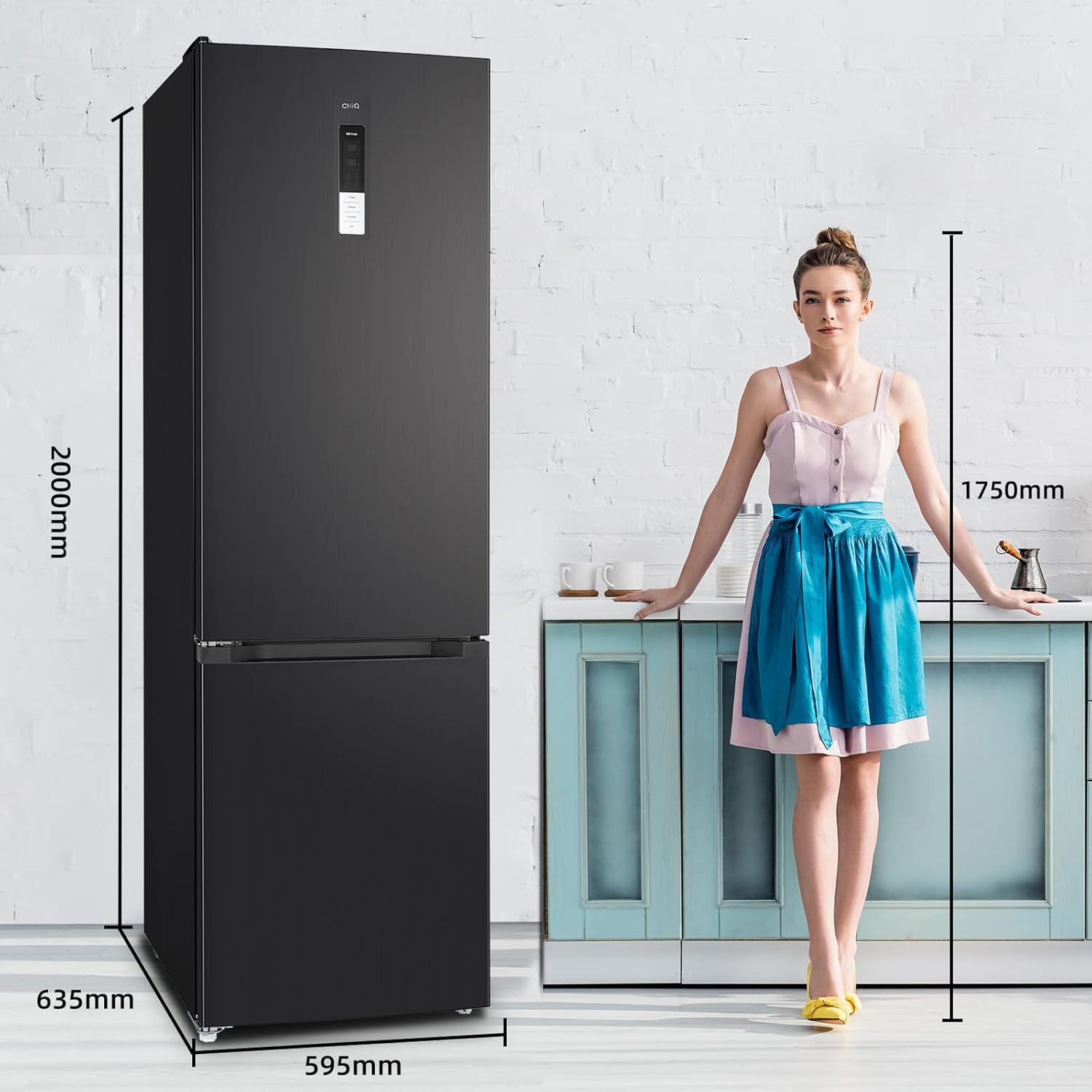 CHIQ Réfrigérateur congélateur combiné, 356 L(260 +96 L) total, Sans givre, Bac à légumes, Tiroirs profonds, Mode vacances, Alarme de porte, Garantie 12 ans pour compresseur, Inox FBM351LEI42