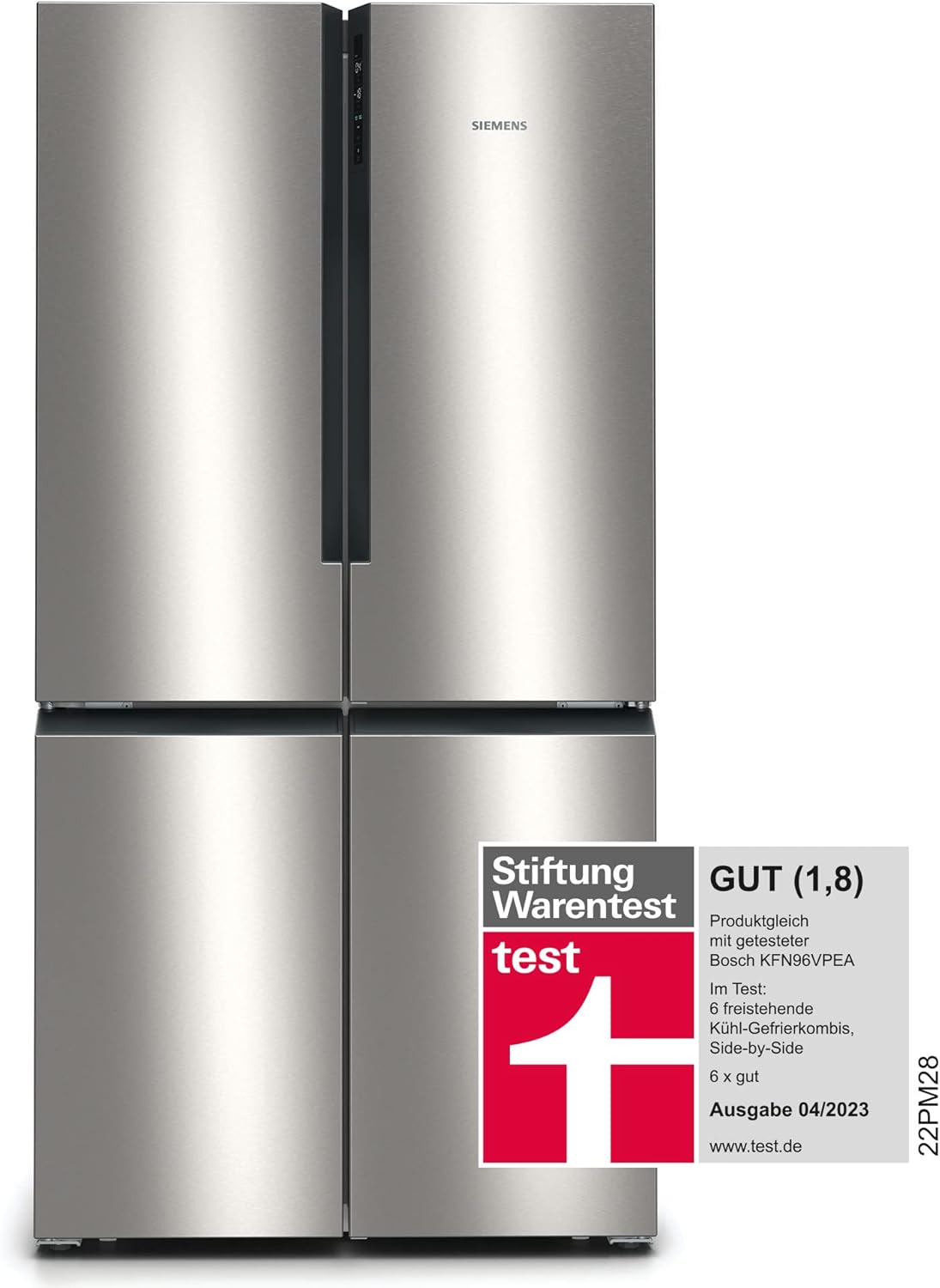 Siemens KF96NVPEA iQ300 Multi-Door-Kühlschrank, 183 x 91 cm, 405 L Kühlen & 200 L Gefrieren, hyperFresh längere Frische, noFrost nie wieder abtauen, superCooling schnellere Kühlung