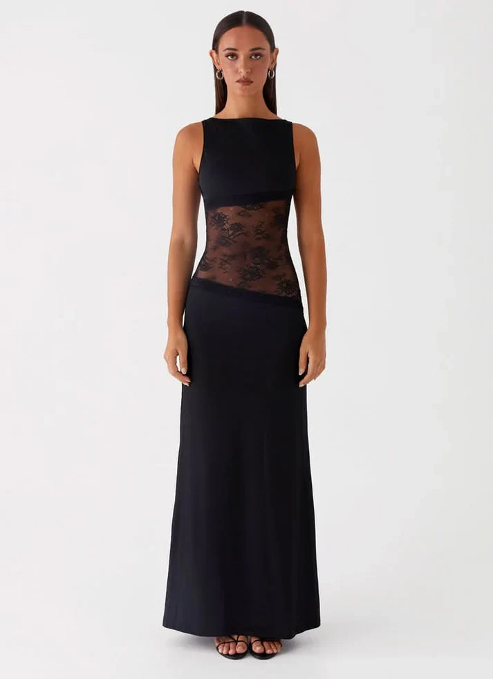 ?rmelloses Cocktail-Maxikleid mit Spitze und Cut-outs f��r Damen