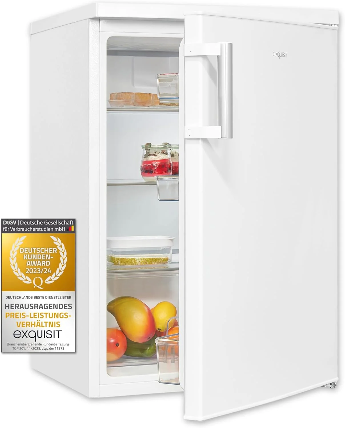 Exquisit K��hlschrank ohne Gefrierfach, 133 Liter, Vollraumk��hlschrank freistehend, T��ranschlag Wechselbar, KS516-V-H-010D weiss