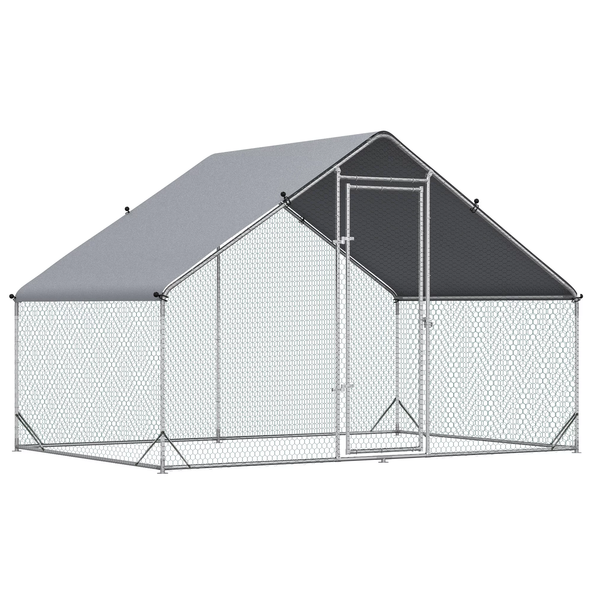 2025 CoSoTower Metalen Hokken met Omheining en Deksel, Buiten Kippenren met Ingang voor Konijnen, Eenden en Grote Hennen voor de Tuin, 10' x 6,5' x 6,5', Zilver