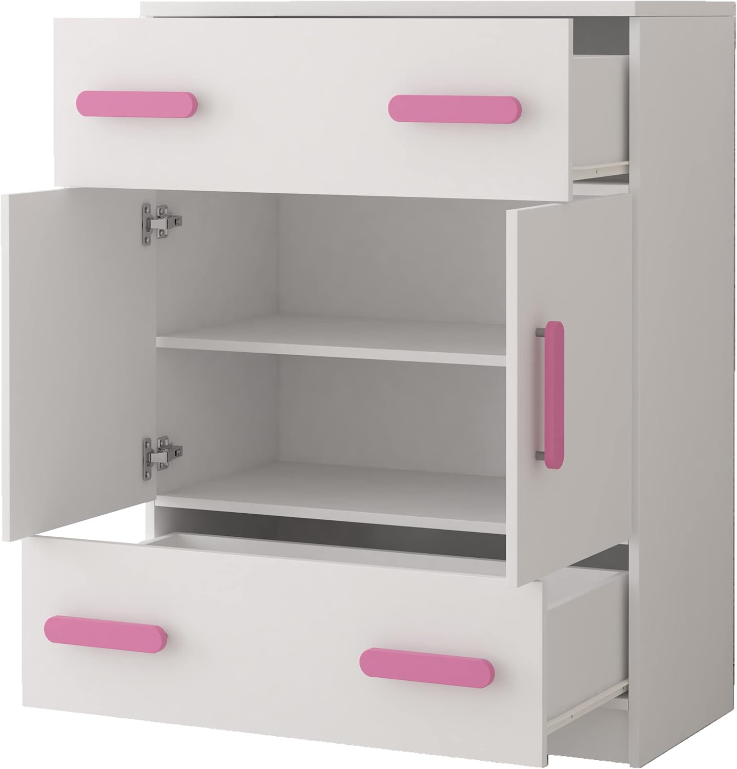 Fabryka Mebli Idźczak Kinderzimmer-Set Jonas I 01 - Schrank, Bett, Wandregal, Kommode, Schreibtisch, Nachttisch - Kleiderschrank - Skandinavischer Stil, Modern Design - Weiß