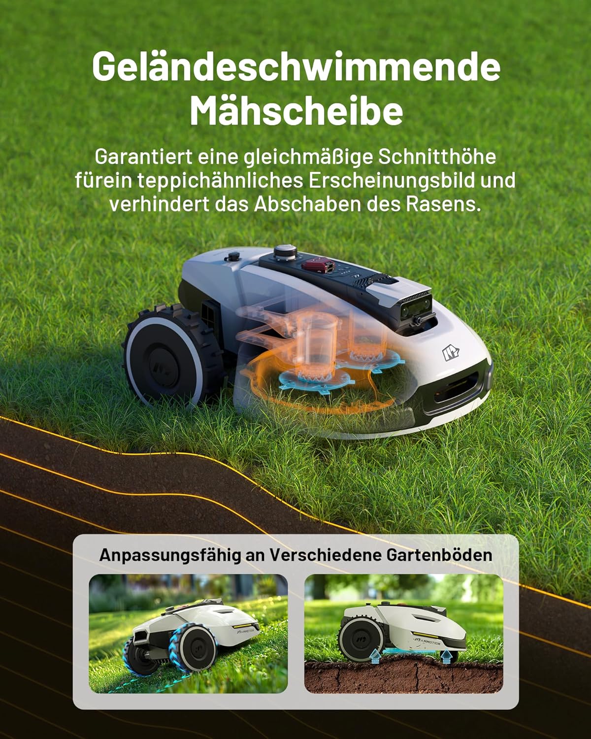 MAMMOTION YUKA Mini 700 Mähroboter ohne Begrenzungskabel, NetRTK+Vision, Keine RTK-Antenne erforderlich, Auto-Kartierung, Empf. 700m², Max. 1100m², mit 4G-Modul, 50% Steigung