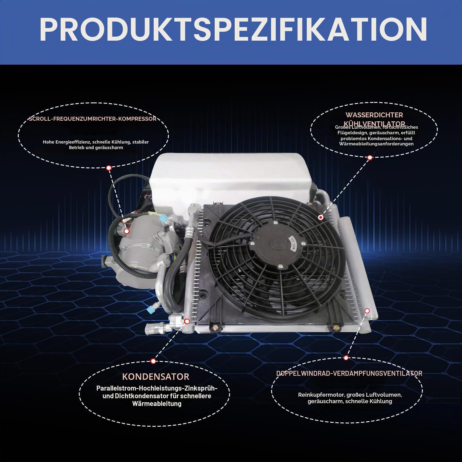 12V Rooftop RV Klimaanlage, 8800BTU 12 Volt elektrisches Parken Klimaanlage, passend für LKW, Wohnmobile, Anhänger, Traktoren, Parkklimaanlage, schnelle Kühlung, Bus,Boot, Wohnmobil,Van