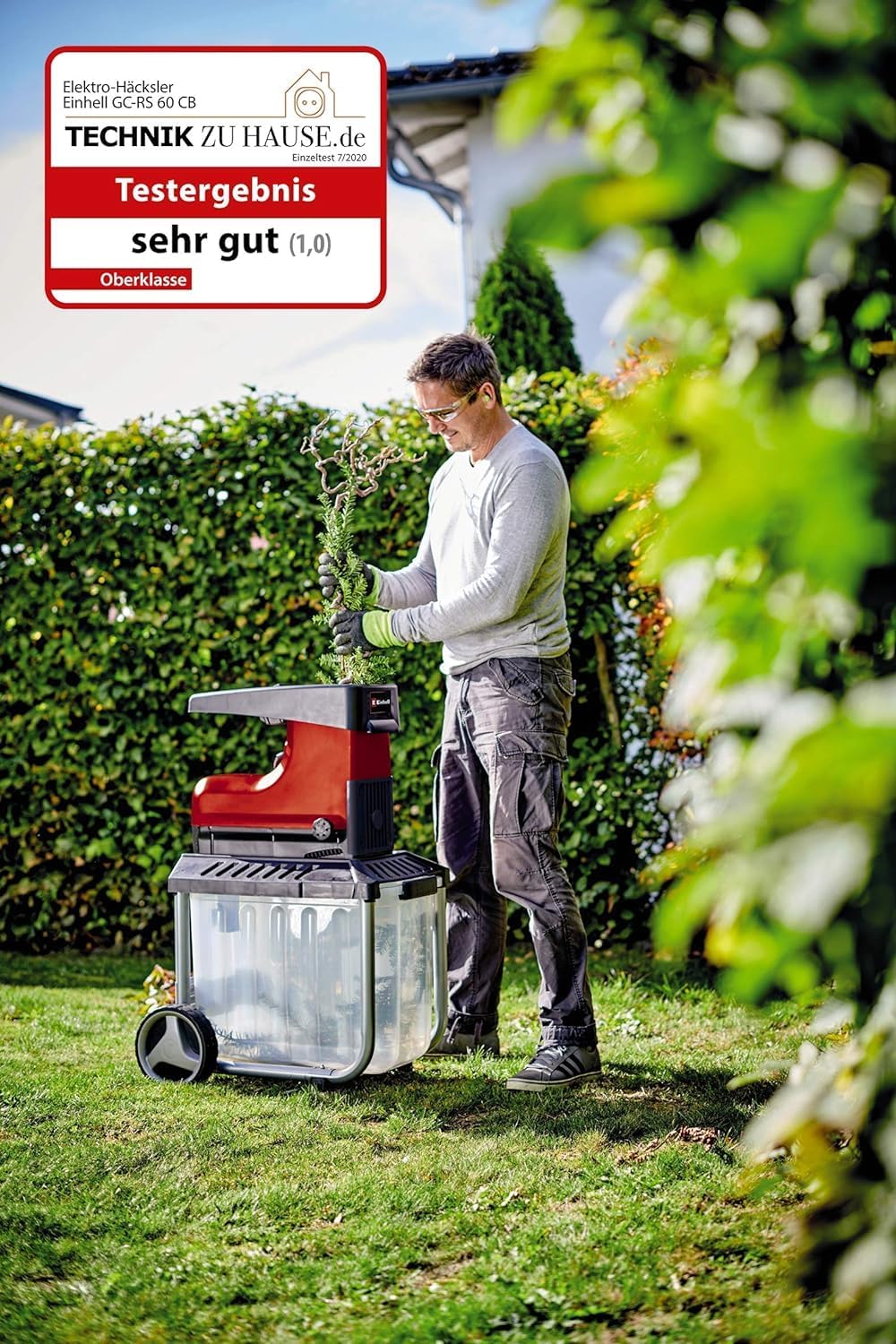 Einhell Elektro-Leiseh?cksler GC-RS 60 CB (2800 W, max. 45 mm Astst?rke, Schneidwalze, gro?e Trichter?ffnung, Drehrichtungsumschalter, transparente 60 L Fangbox, integrierter Sicherheitsschalter)
