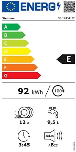 Siemens SN53HS41TE iQ300 Teilintegrierter Geschirrspüler, 92 kWh, 12 MGD, Smart Home kompatibel via Home Connect, hygiene Plus Programm, vario Korb System, Edelstahl