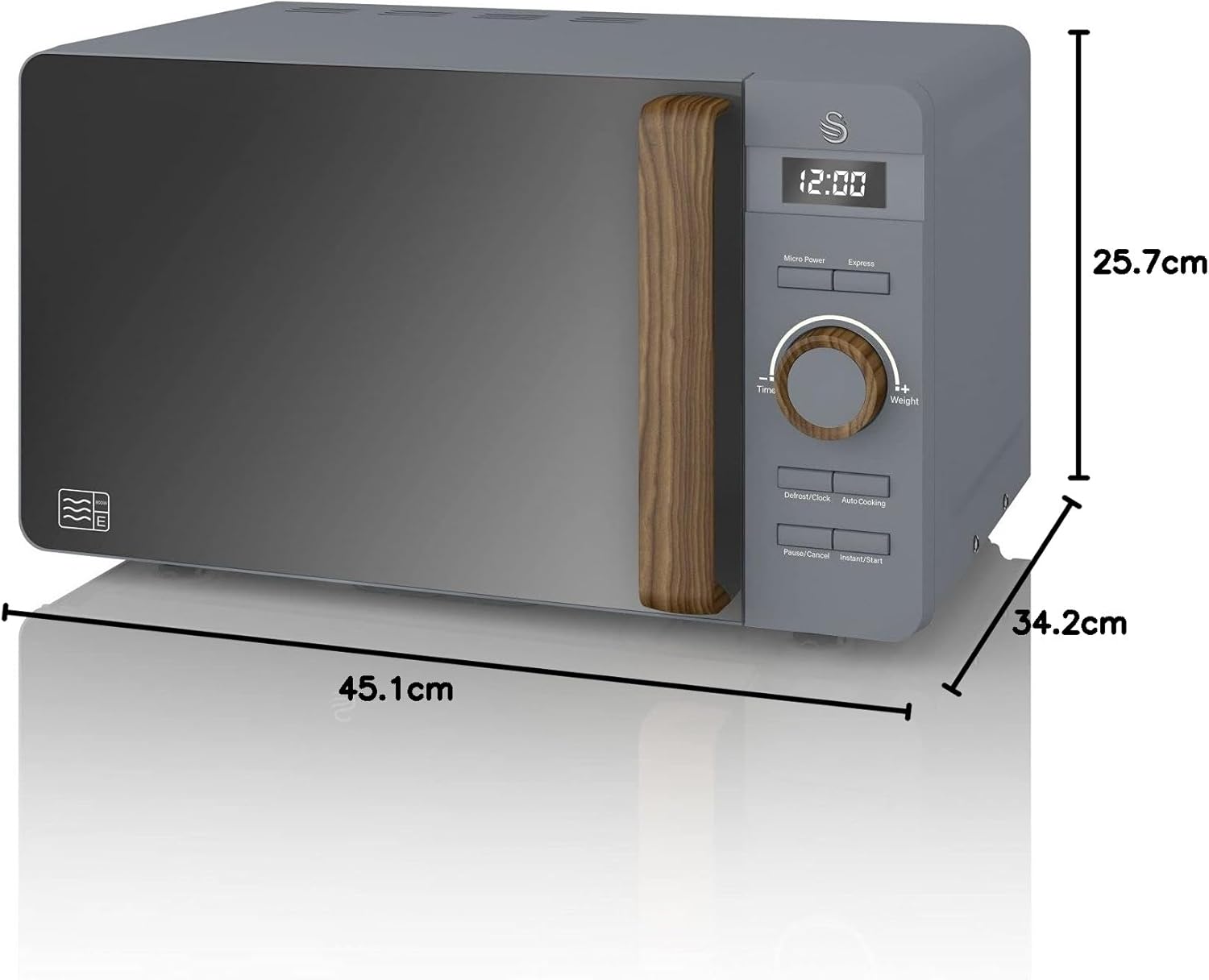 Swan Nordic SM22036WHTN Digitale Mikrowelle, Griff in Holzoptik, Gehäuse mit weicher Haptik und matter Oberfläche, 800 W, Baumwollweiß