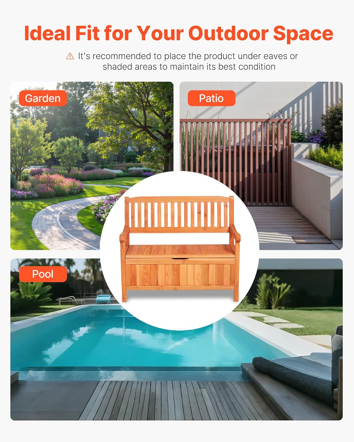 VEVOR Gartenbank, Truhenbank mit Stauraum, Aufbewahrungsbank, Tragkraft bis zu 328 kg, Gartensitzgelegenheit & Veranda-Dekoration, für Terrasse, Garten, Balkon, 106,5x58,5x90,1 cm
