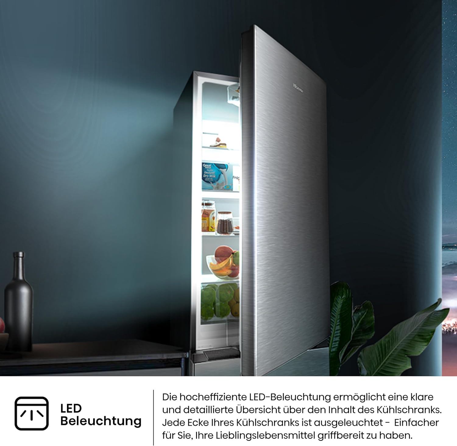 Hisense RB327N4AD2 Kühl-Gefrierkombination/ NoFrostPlus/ Multiflow 360°/ HolidayMode/ FreshZone/ 182,4 cm/ Kühlteil 171 l/ Gefrierteil 85 l/ 41 dB/ 287 kWh/ Jahr/ Edelstahl-Look