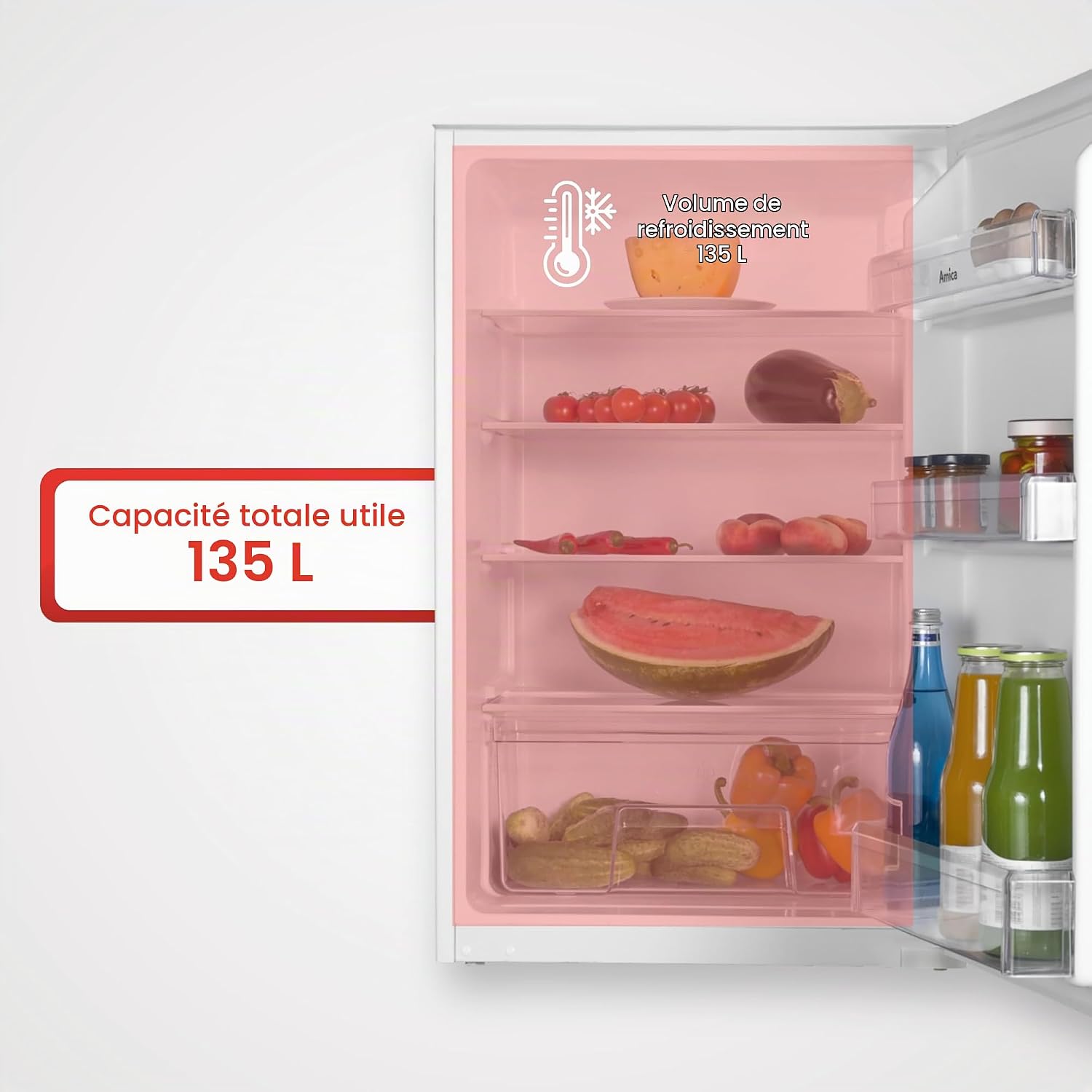 Amica EVKS 16172-1 - Réfrigérateur encastrable - 88 cm - Inverter - Compresseur - Éclairage LED - Alarme d'ouverture de porte - 135 l