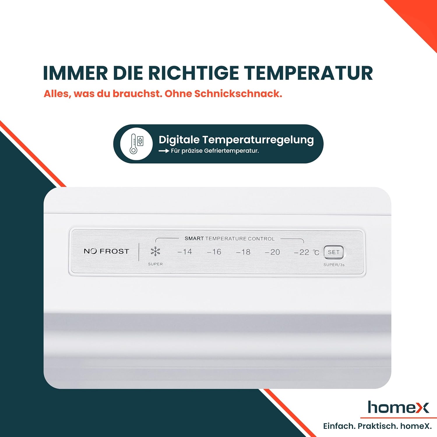 homeX Gefrierschrank NoFrost, Tiefkühlschrank groß - 161L Nutzinhalt, 4-Sterne Gefrieren, Freezer No Frost, Gefrierschränke freistehend, Temperaturregelung, Super-Frost-Funktion, leise 39 dB, weiß