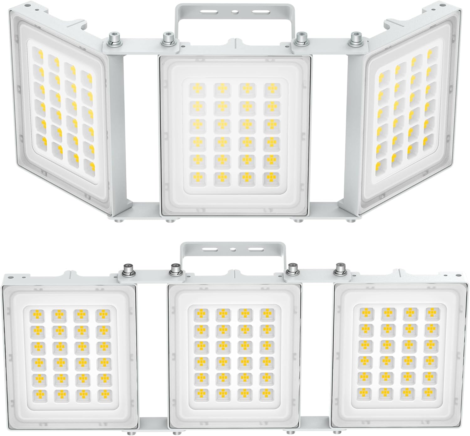 SOLLA-2025 Lite 300W LED Außenflutlicht, 30000LM, 6000K Tageslichtweiß IP66 Wasserdicht, 3 Köpfe Verstellbares Außen-Sicherheitsbeleuchtung für Parkplätze, Höfe, Baustelle, Grau-2 Pack