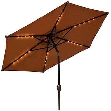 Garten-Sonnenschirm, runder Sonnenschirm mit gebogenem Schirmmast, LED-Hof-Sonnenschirm ohne Sockel, Solar-Lichtschirm, tragbarer Markt-Esstisch-Sonnenschirm für Strandgarten (braun 2,0 m)