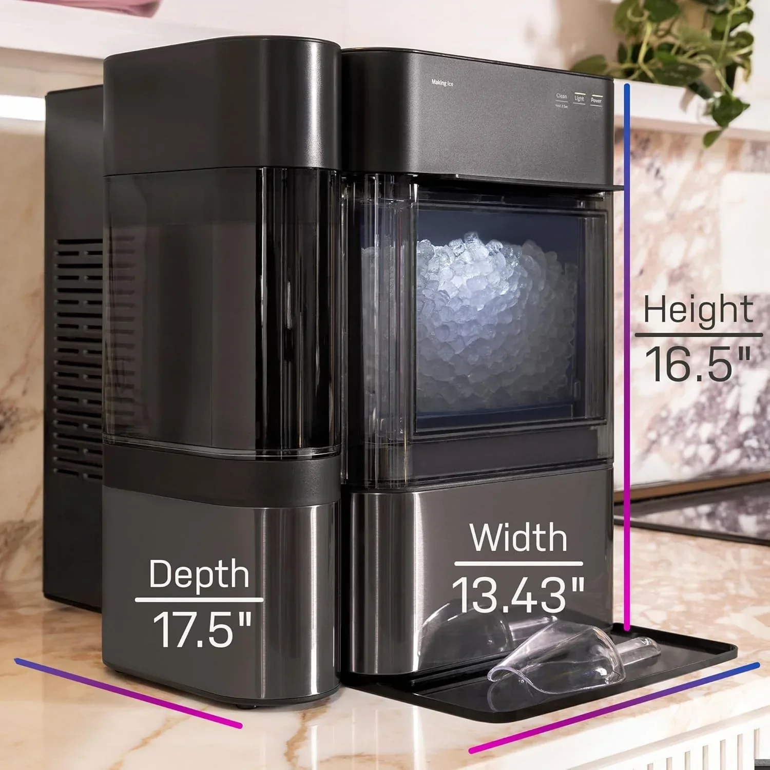 GE Profile Opal 2.0 XL with 1 Gallon Tank, Chewable Crunchable Countertop Nugget Ice Maker, Scoop included, 38 lbs in 24 hours, Pellet Ice Machine with WiFi & Smart Connected, Stainless Steel