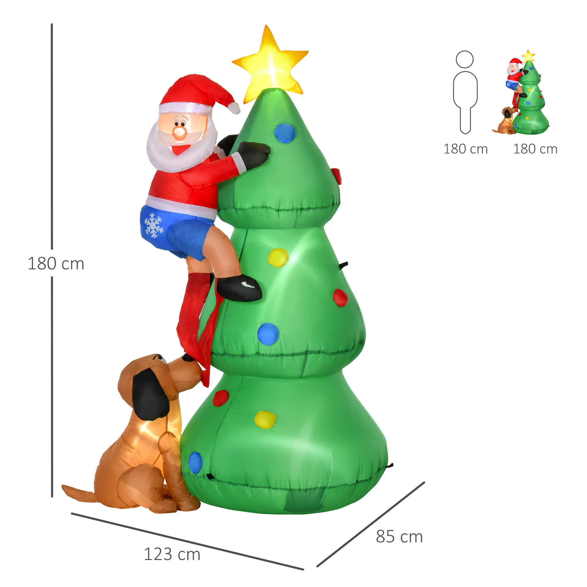 Opblaasbare kerstboom kerstman hond
