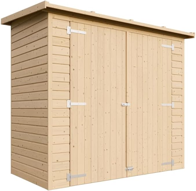 TIMBELA Gartenhaus Holz H194x123x223 cm/2.1 m², mit 17 mm Wandstärke - Geräteschuppen Holz ohne Boden, Gartenhütte Holz, Fahrrad Schuppen, Gerätehaus - Wasserfestes Dach TIMBELA M348