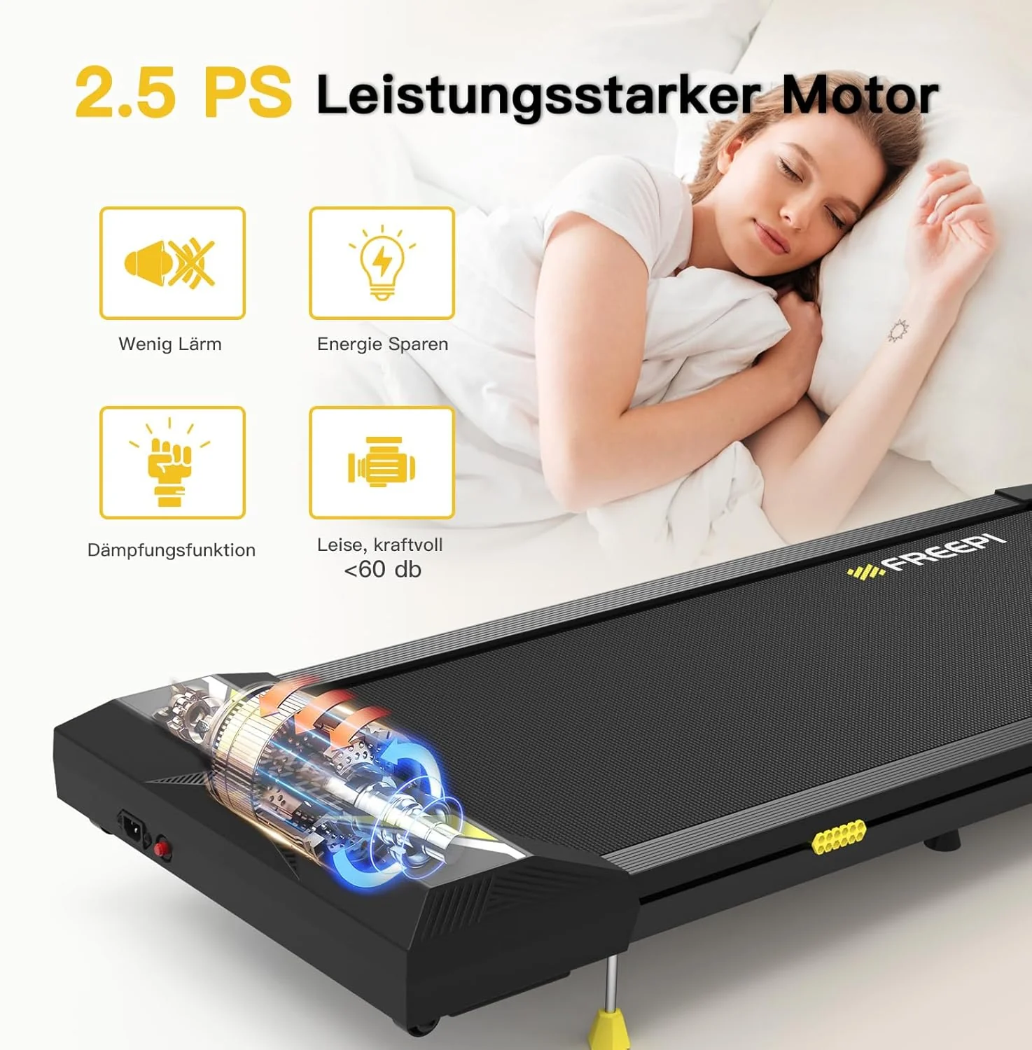 Freepi 4-in-1 Loopband voor Thuis met Helling 1-6 km/u 2.5 pk Motor met Afstandsbediening, Loopband Pad Bureaufiets Draagbaar Thuisfitnessapparaat