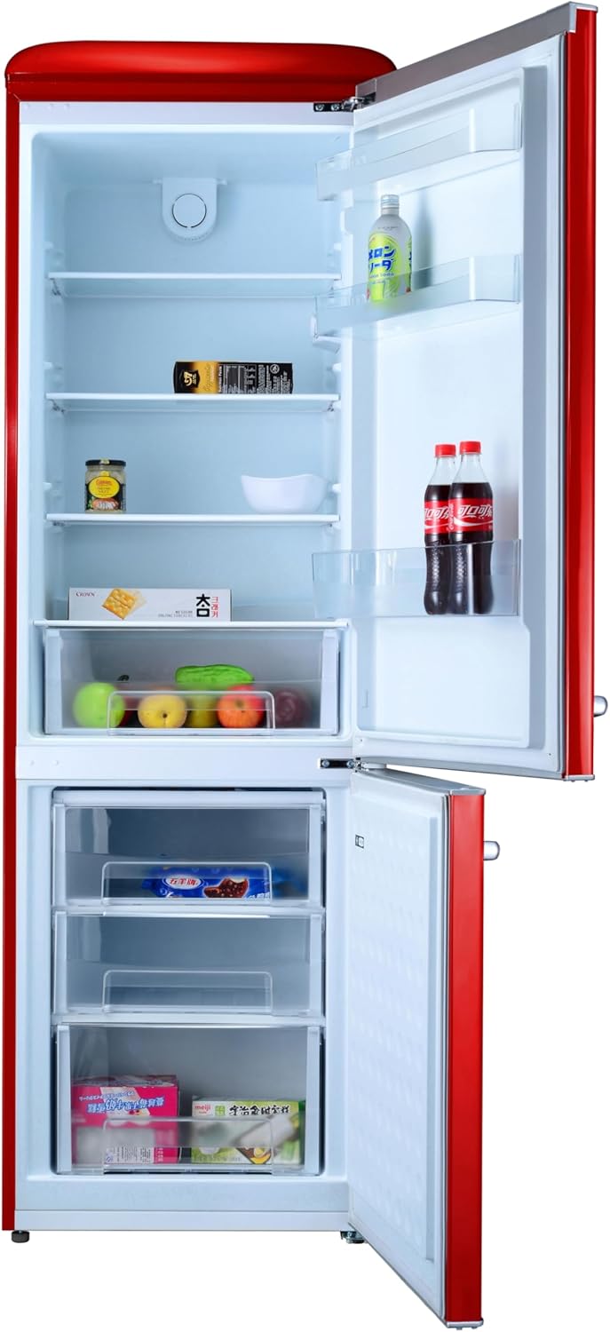 GEDTECH Refrigerateur combiné vintage GCBV310RD - Congélateur bas - Rouge - Capacité 310 L - Faible conso