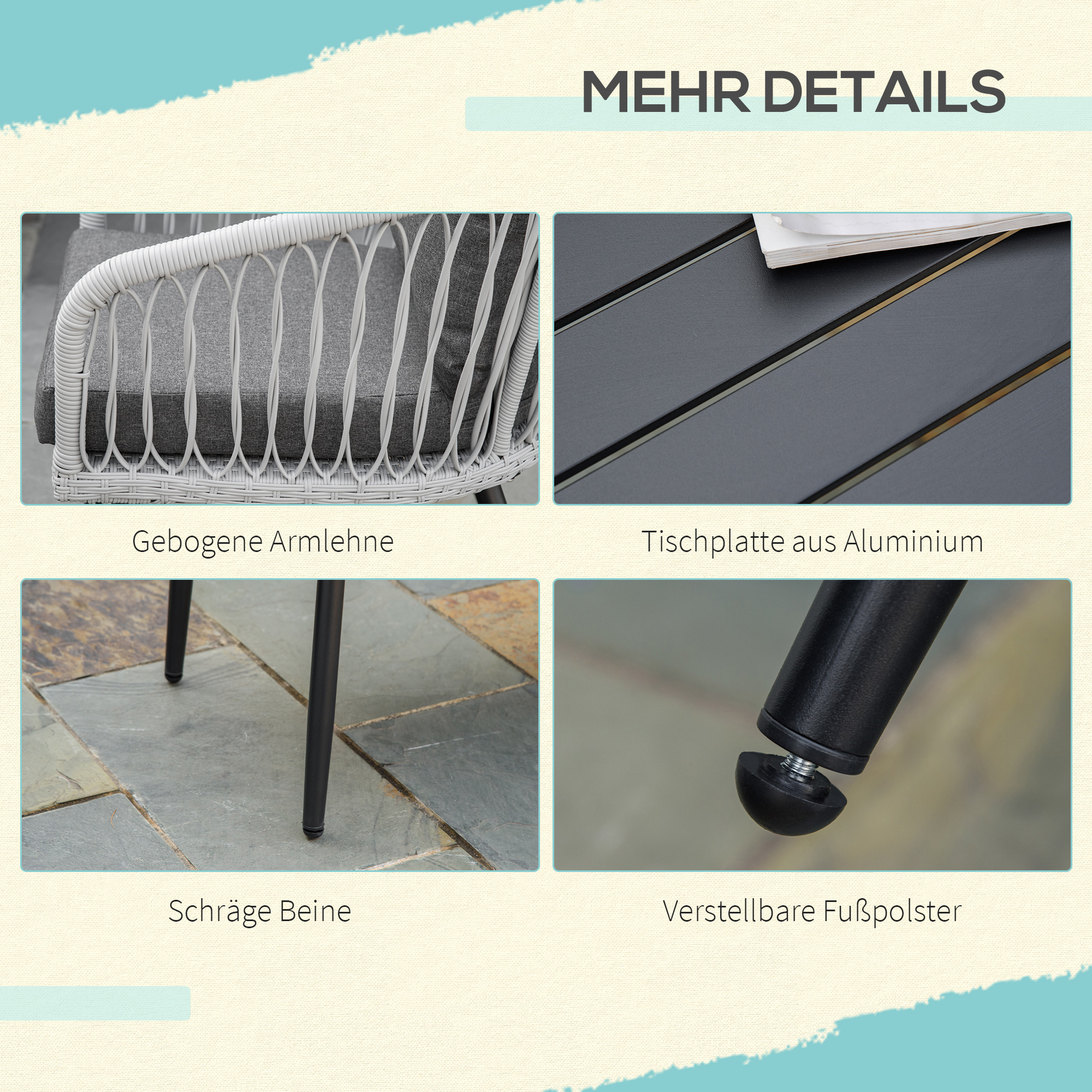 4-delige poly rotan tuinmeubelset grijs