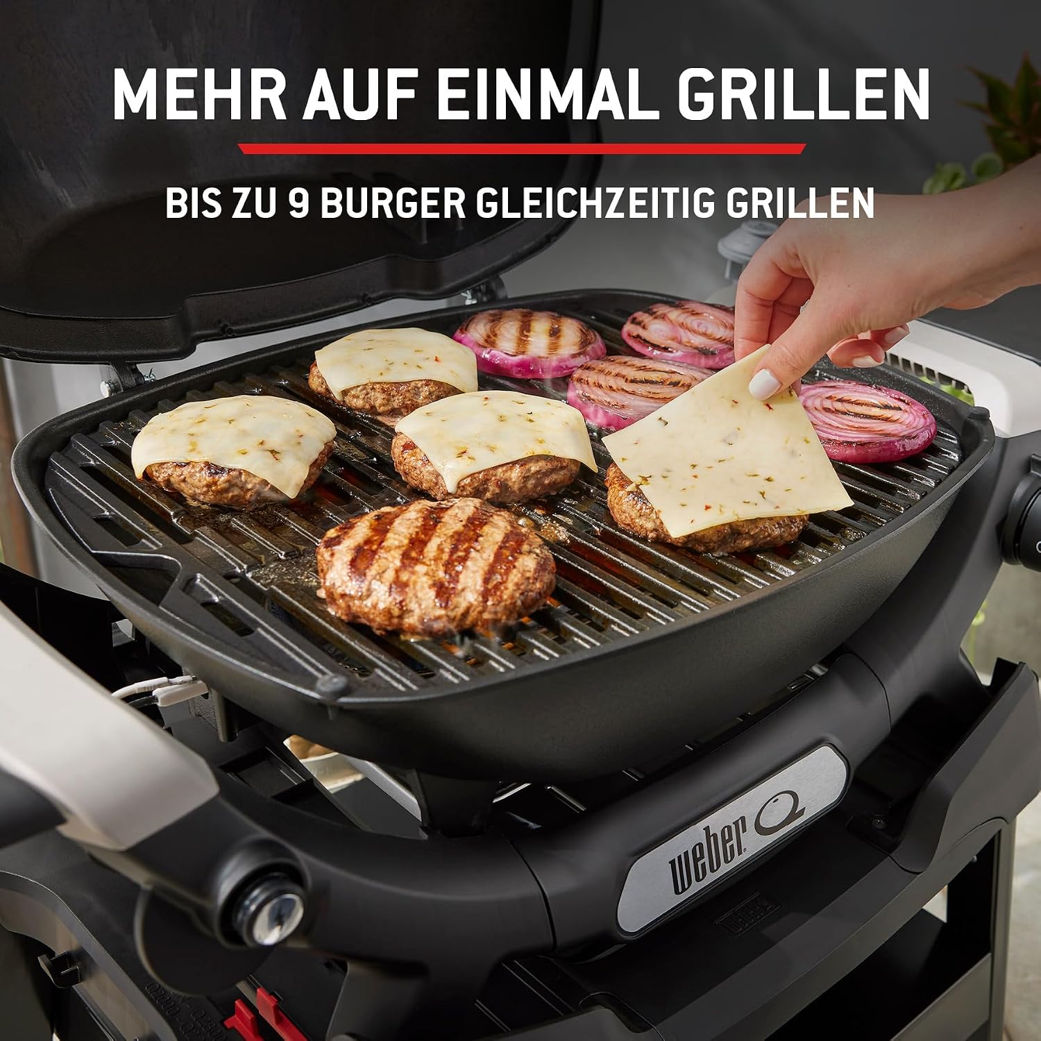 Weber Q 1100N Gasgrill/Tragbarer, leichter Grill für Camping, Terrassen und Balkone mit Hochleistungsbrenner, porzellanemaillierten Gussrosten und elektronischer Zündung, Mitternachtsschwarz