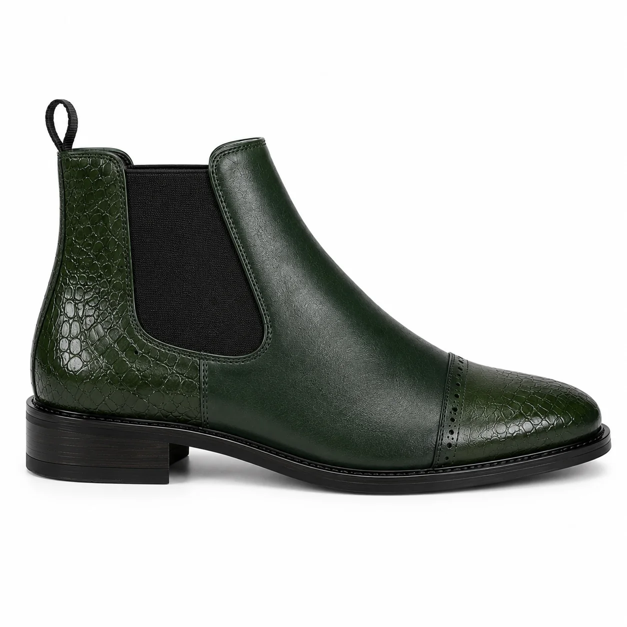 Men��s Forest Green Chelsea Boots �C Crocodile Cap Toe Design