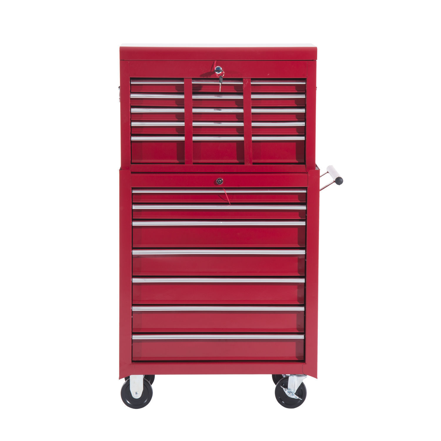 HOMCOM® mobiele werkplaatswagen, afsluitbaar met 16 schuifladen, rood / schuiflade gereedschapwagen wagen met wielen  gereedschapskist (rood)