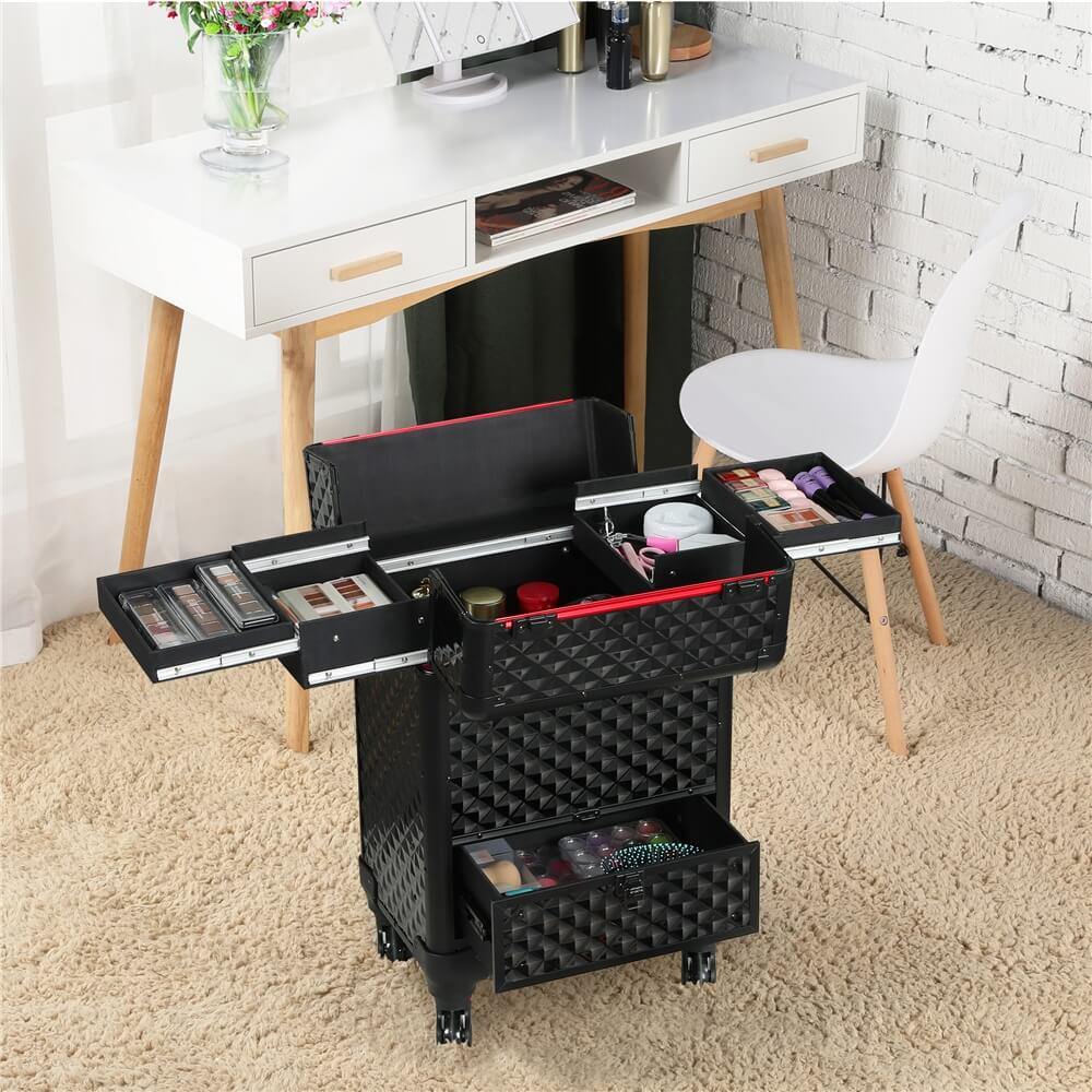 Yaheetech Zwarte Make-upkoffer van 21,8 Inch