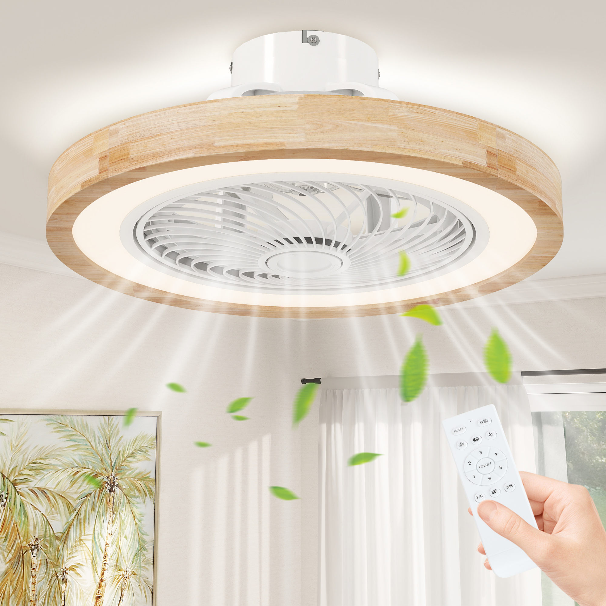 Plafondventilator met Lamp en Afstandsbediening, 6 Snelheden, Aanpasbare Helderheid, Stille Motor, Lichtbruin