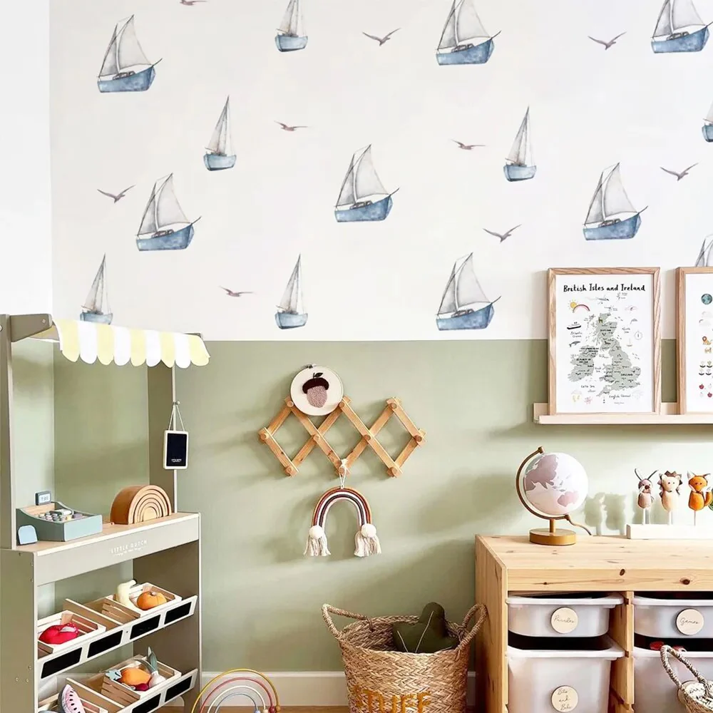 Watercolor Sailboat Wall Stickers, Nautical Nursery Wall Decals