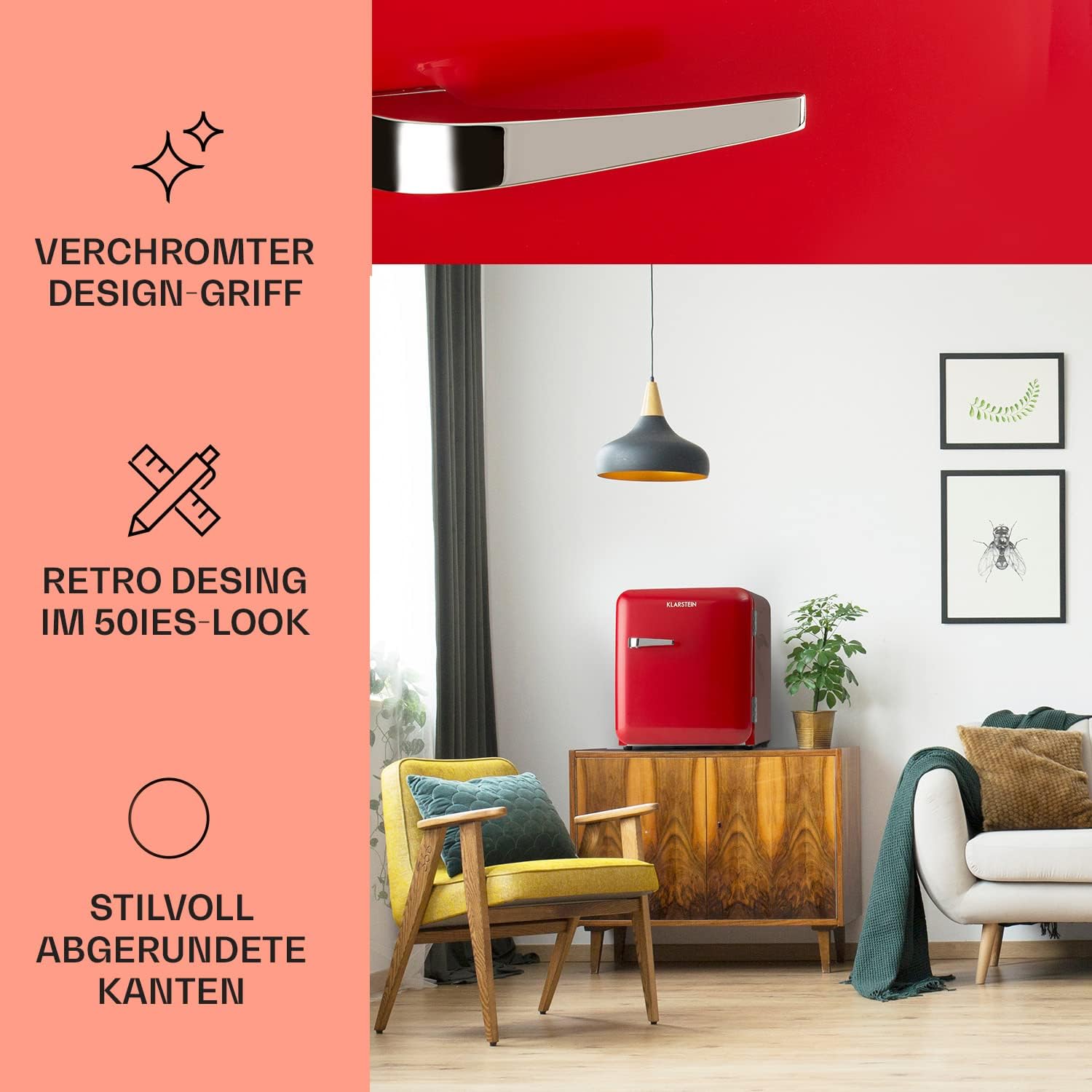 Klarstein Mini Kühlschrank für Zimmer, 48L Mini-Kühlschrank für Getränke, Snacks & Kosmetik, Kleine Minibar, Kühlschrank Klein & Leise, Kleiner Skincare Kühlschrank für Zimmer & Büro 0-10°C