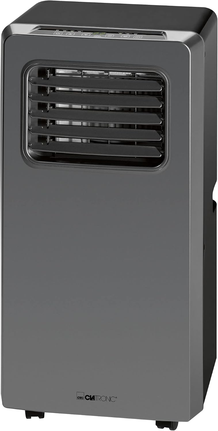 Clatronic Klimaanlage CL 3672 mobiles Klimagerät mit Abluftschlauch, 3 in 1 Klimaanlage mit LED-Display, Fernbedienung, 24 Stunden-Timer, verstellbare Luft-Klappen, 8000 BTU (2,3 kW), schwarz
