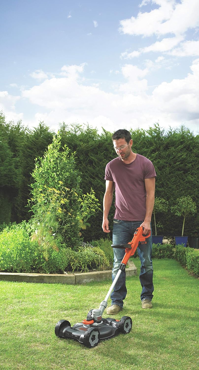 BLACK+DECKER 3-in-1 multi-trimmer set, accugrasmaaier en grastrimmer (18V 2,0Ah, speciaal voor kleine gazons en moeilijk terrein) STC1820CM