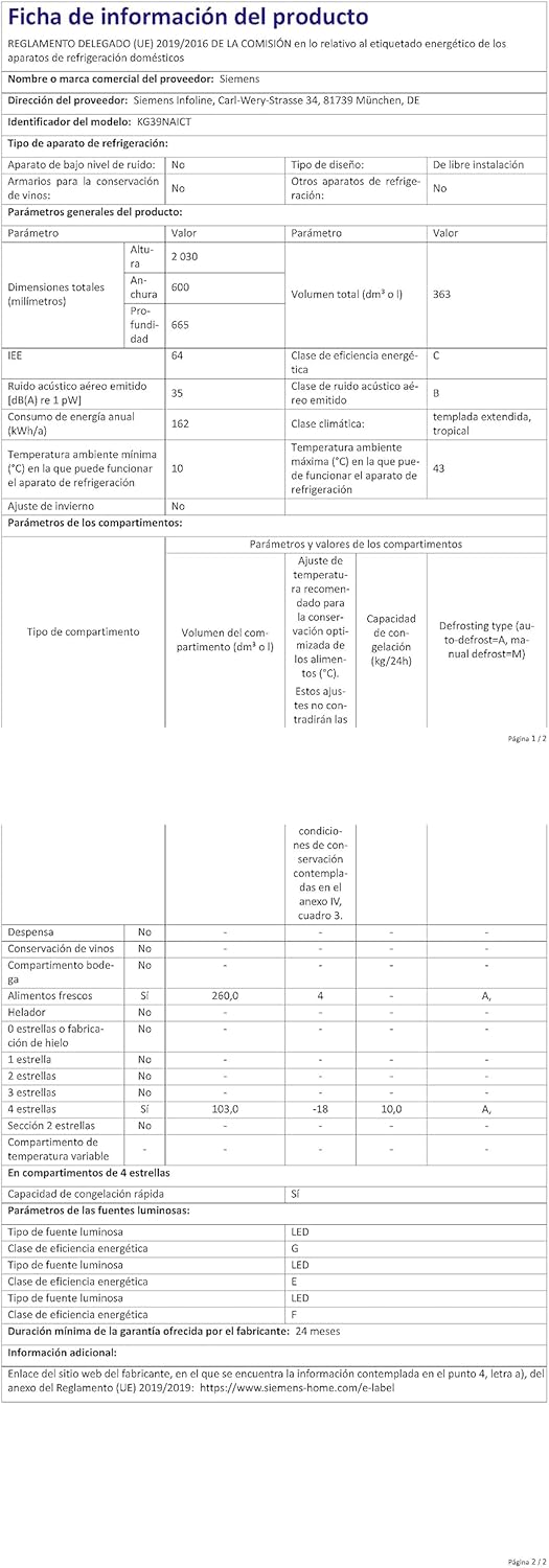 SIEMENS KG39EAICA iQ500 Kühl-Gefrier-Kombination, 201 x 60 cm, 249 L Kühlen + 94 L Gefrieren, LowFrost seltener abtauen, LED-Beleuchtung gleichmige Ausleuchtung, BigBox Platz für groes Gefriergut