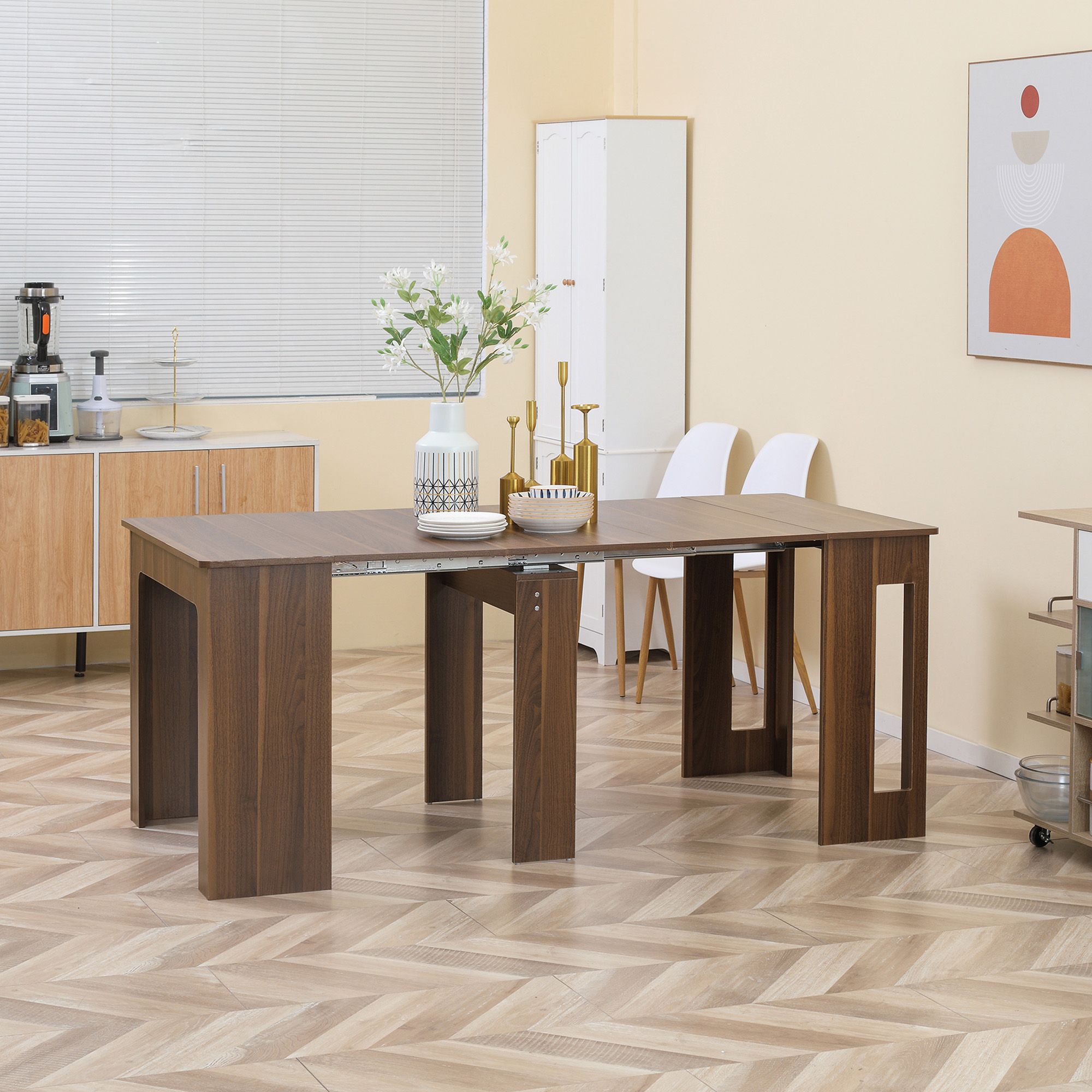 Uitklapbare Uitschuifbare Eettafel - Mobiele Eettafel - Modern Ontwerp - 180cm x 85cm x 75cm - Bruin