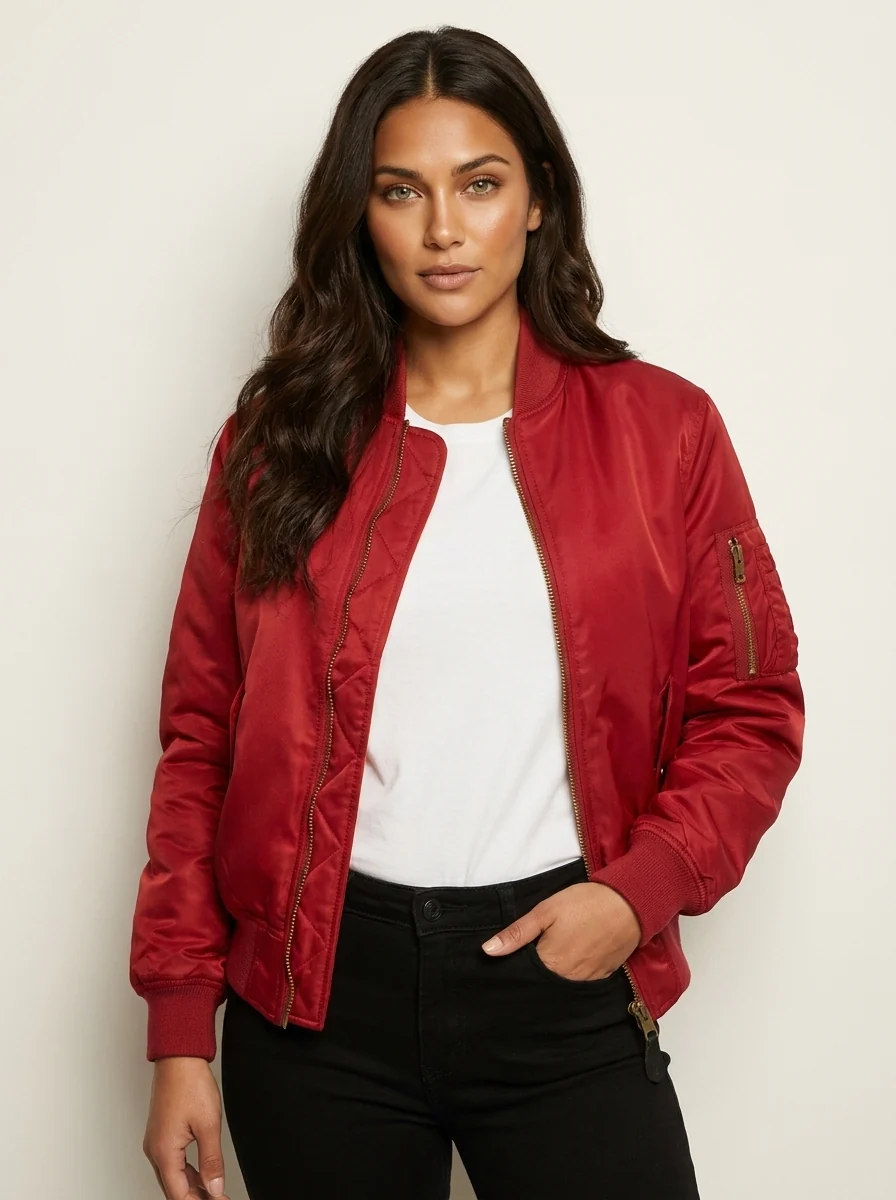 Klassische Bomberjacke f��r Damen in Satin-Optik mit Utility-Details �C Sportlich elegante ��bergangsjacke f��r Freizeit und Alltag