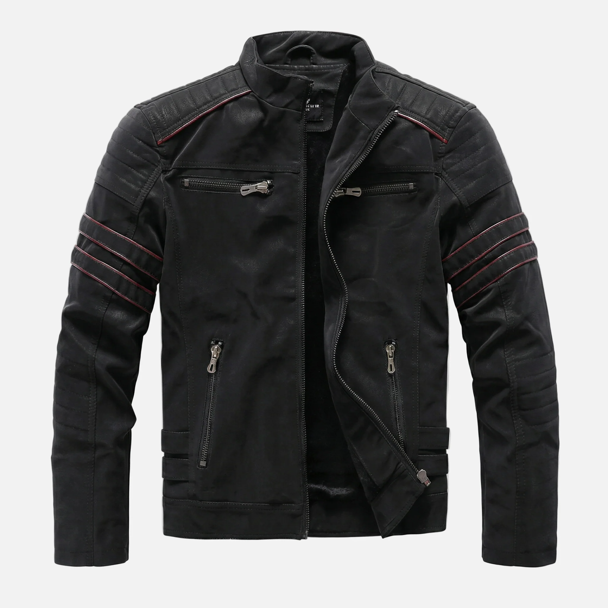 Texturierte Bikerjacke mit Stehkragen f��r Herren