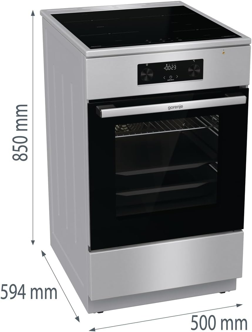 Gorenje GEIT5C61XPG Elektro-Standherd mit Induktion /50cm Breite /70 Liter/Pizza Funktion/FrozenBake/AirFry/MultiAir Technologie/HomeMade Backofenform/AquaClean/FastPreheat/Bigspace/Edelstahl