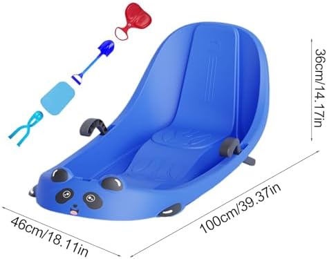 Kinder Schneeschlitten mit Bremse & Rückenlehne - Outdoor Rodel mit Schneeschaufel, Schneeballclip, Skiblatt & Heizkissen für verschneite Hügel & Spielplatz
