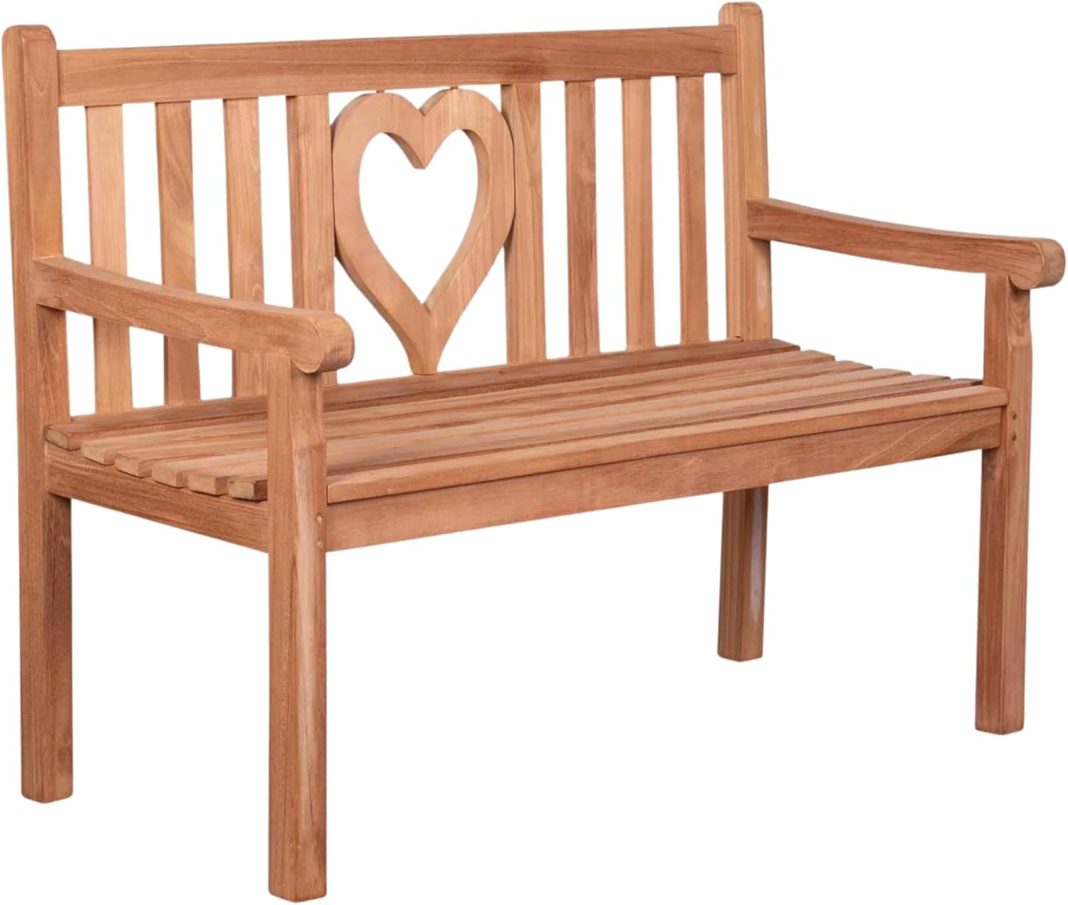 Gartenbank Motiv Teakholz | Holzbank mit Lehne | Friesenbank für draußen | 2-Sitzer 120x60x94 cm | Sitzbank Teak massiv & wetterfest Garten Balkon Terrasse | Parkbank zum Relaxen (Herz)