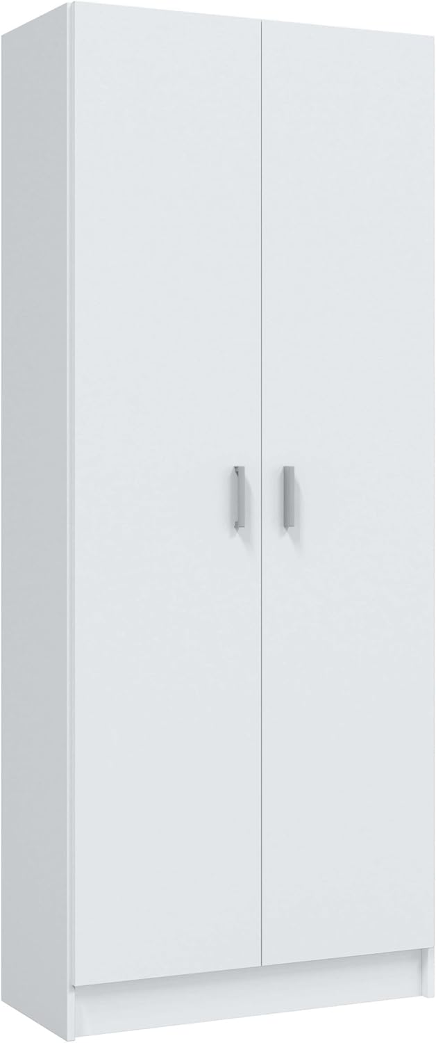 Habitdesign Multi-Purpose Wardrobe, Broom 2 Doors 3 Shelves, 180 x 73 x 37 cm (H x W x D – cm), Matt White
