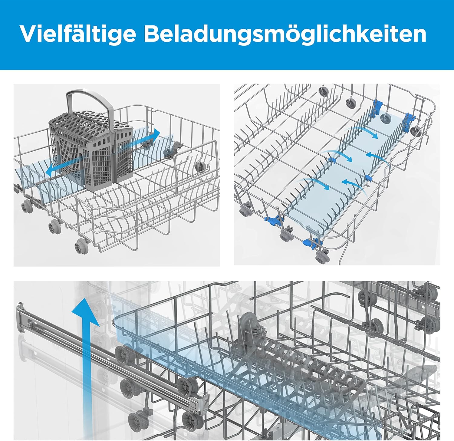 Midea Geschirrspüler Unterbau MDWEU1435XSS-W, 14 Maßgedecke, Spülmaschine 60 cm Teilintegrierbar mit WIFI, Extra Trocknung, 7 Programme, 47dB, 0-24h Startzeitverzögerung, Inox